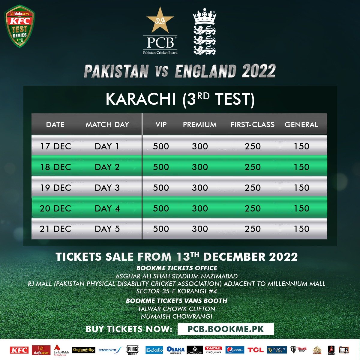 Tickets for Karachi Test go on sale on Tuesday Press Release PCB