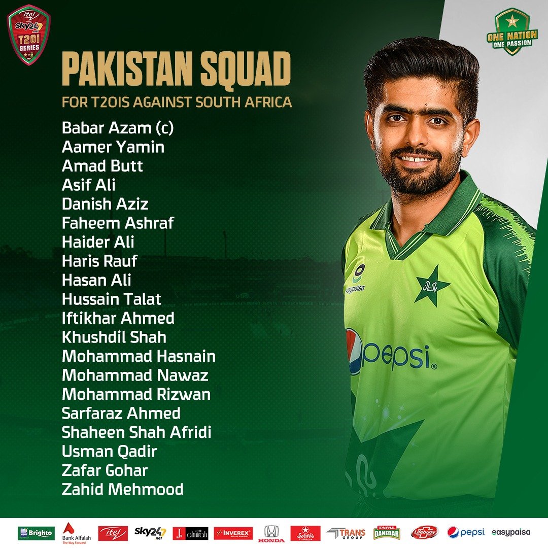 Pakistan team for T20I series against South Africa announced Press