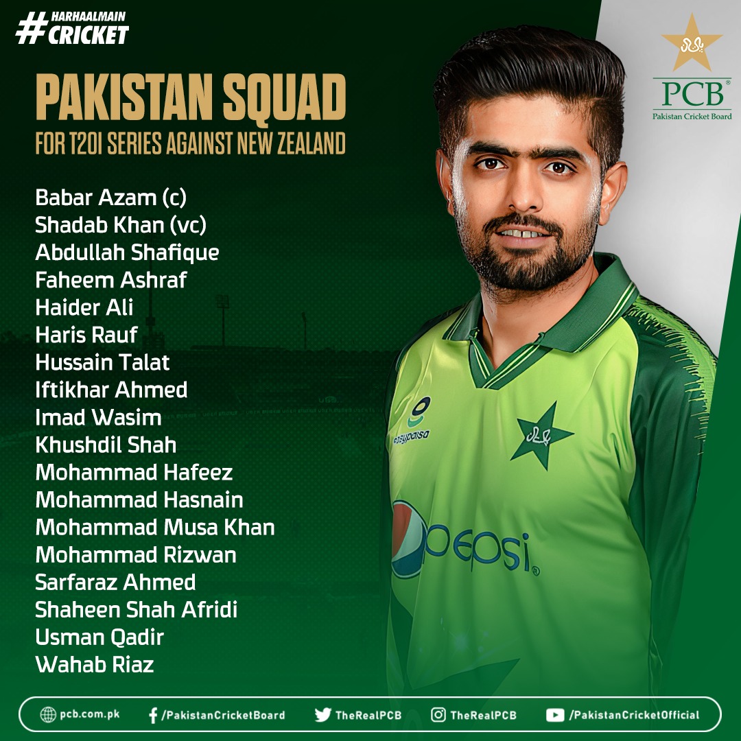 Pakistan name 18player squad for New Zealand T20Is Press Release PCB