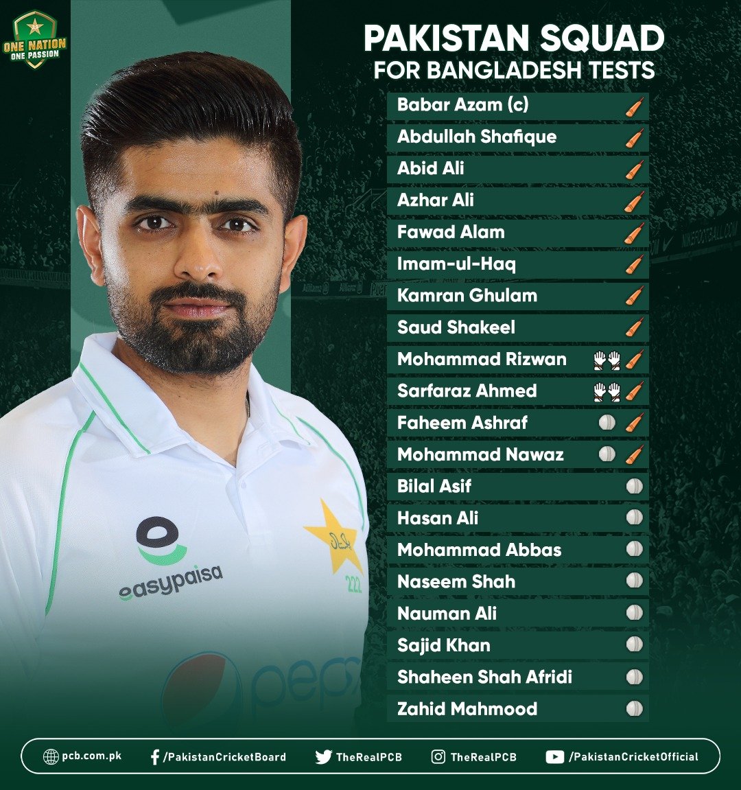 Pakistan squad for Bangladesh Tests named Press Release PCB