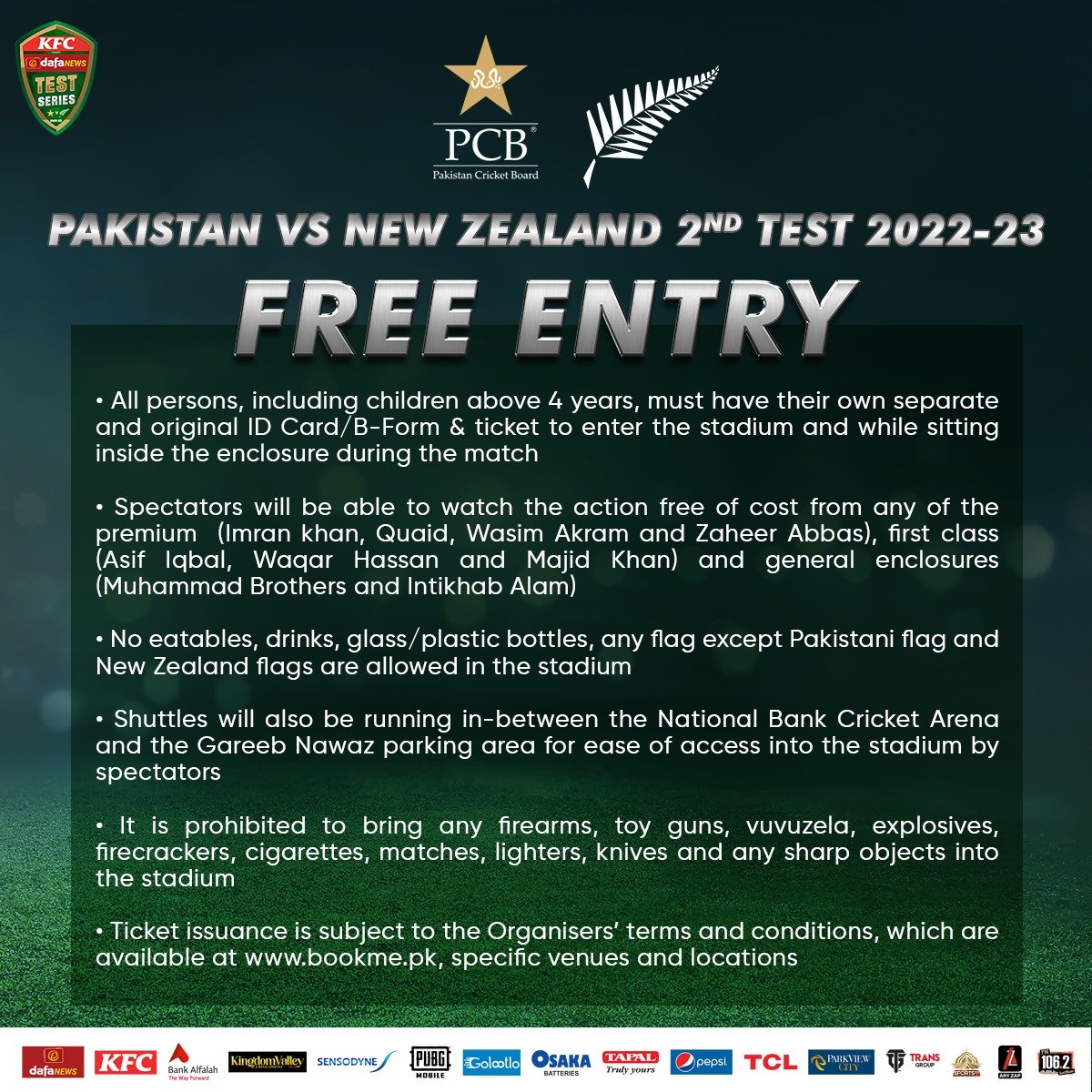 Pcb Announces Free Entry For Fans For The Second Test Press Release Pcb