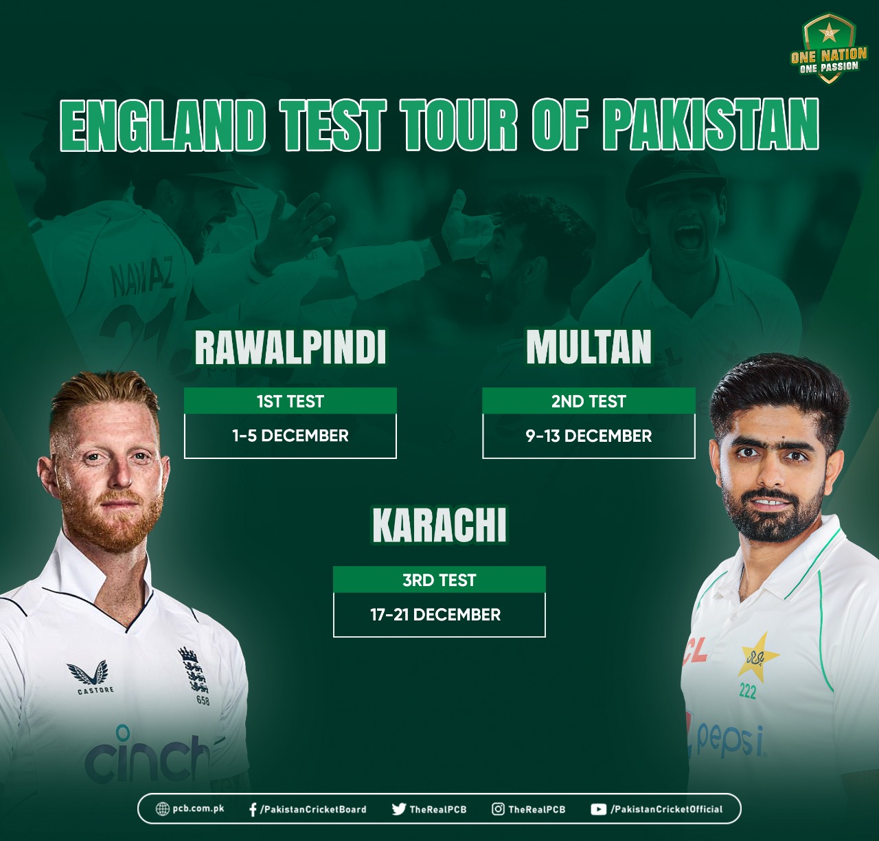 PCB confirms details of England's Test tour of Pakistan Press Release