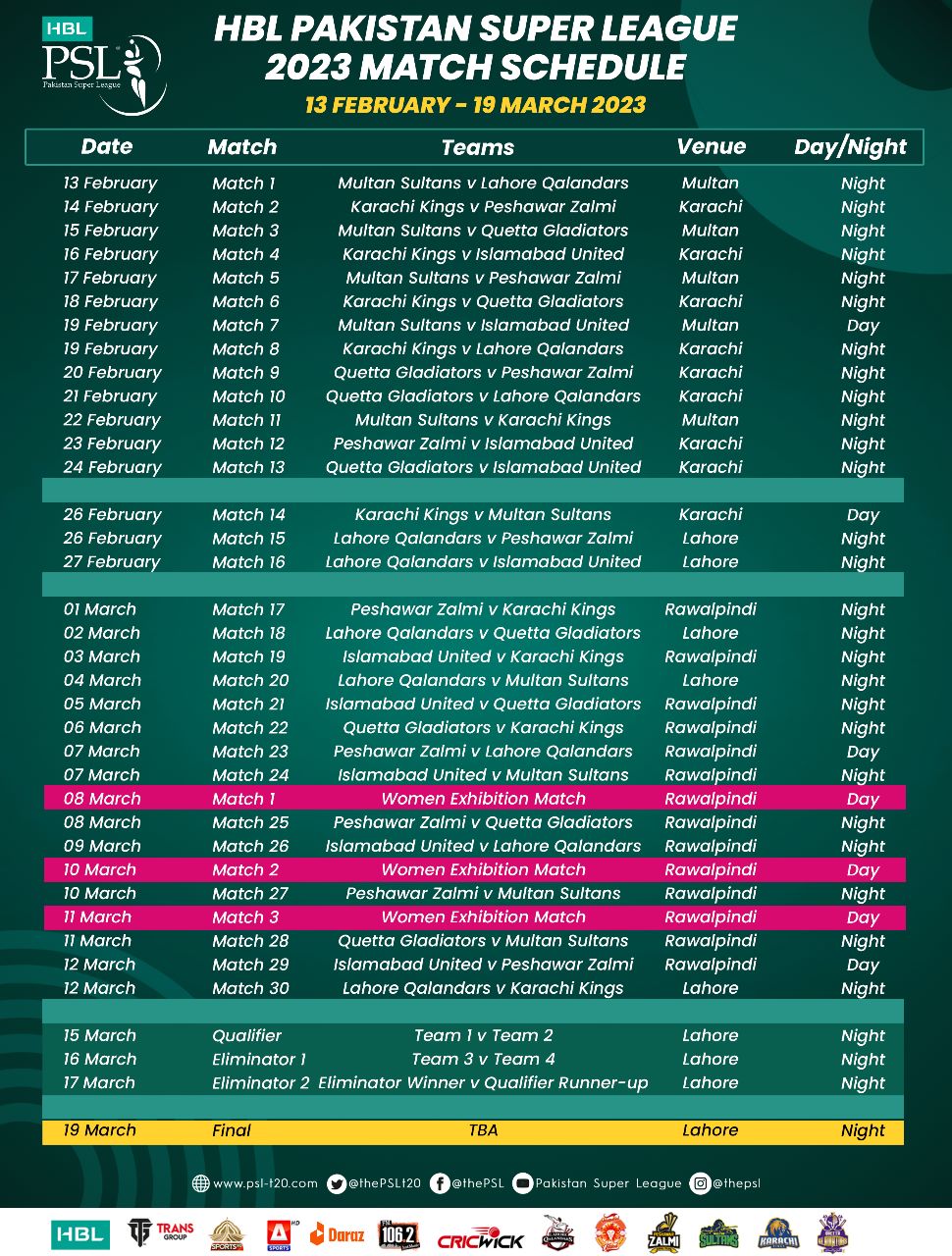 HBL PSL 8 Schedule Announced Press Release PCB