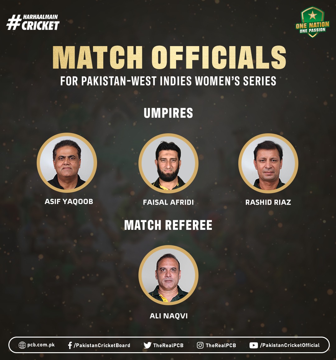 Match officials for Pakistan-West Indies series announced